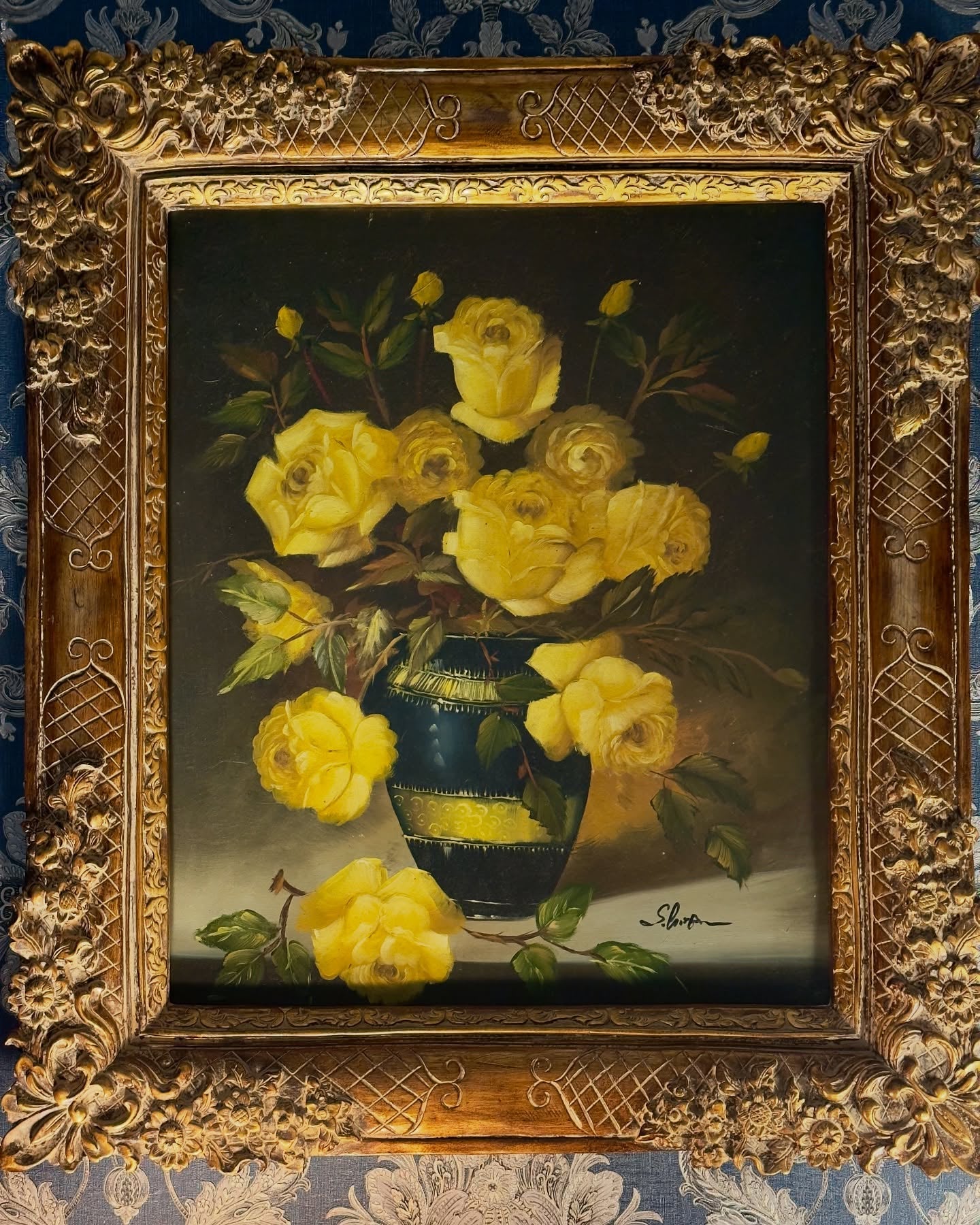 لوحة ورد رسم يدوي